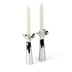Georg Jensen Polished Silver Flower Stem Candle Holders - Pair